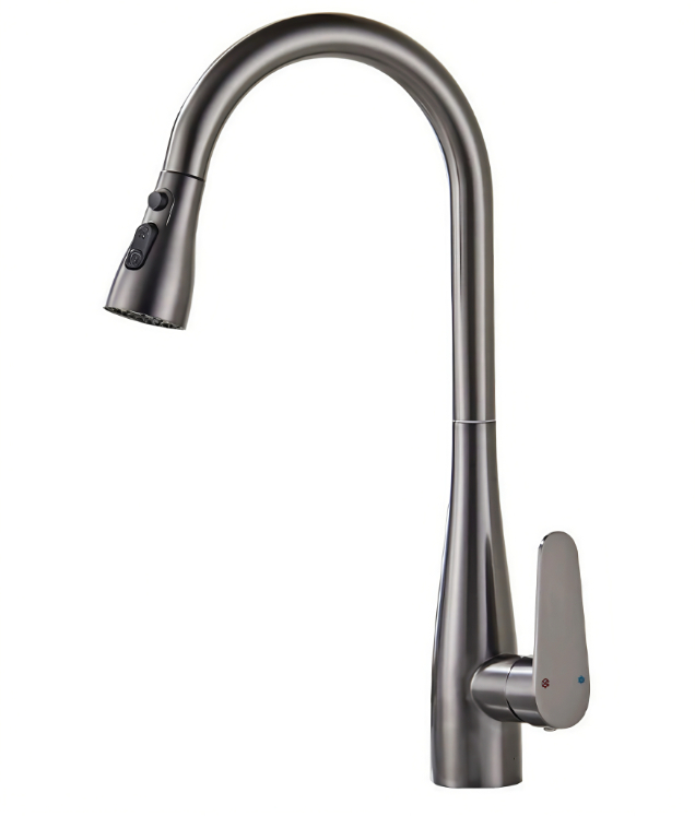 Кухонны высоўны змяшальнік з гарачай і халоднай шыяй Gunmetal Grey High-Arc Gooseneck