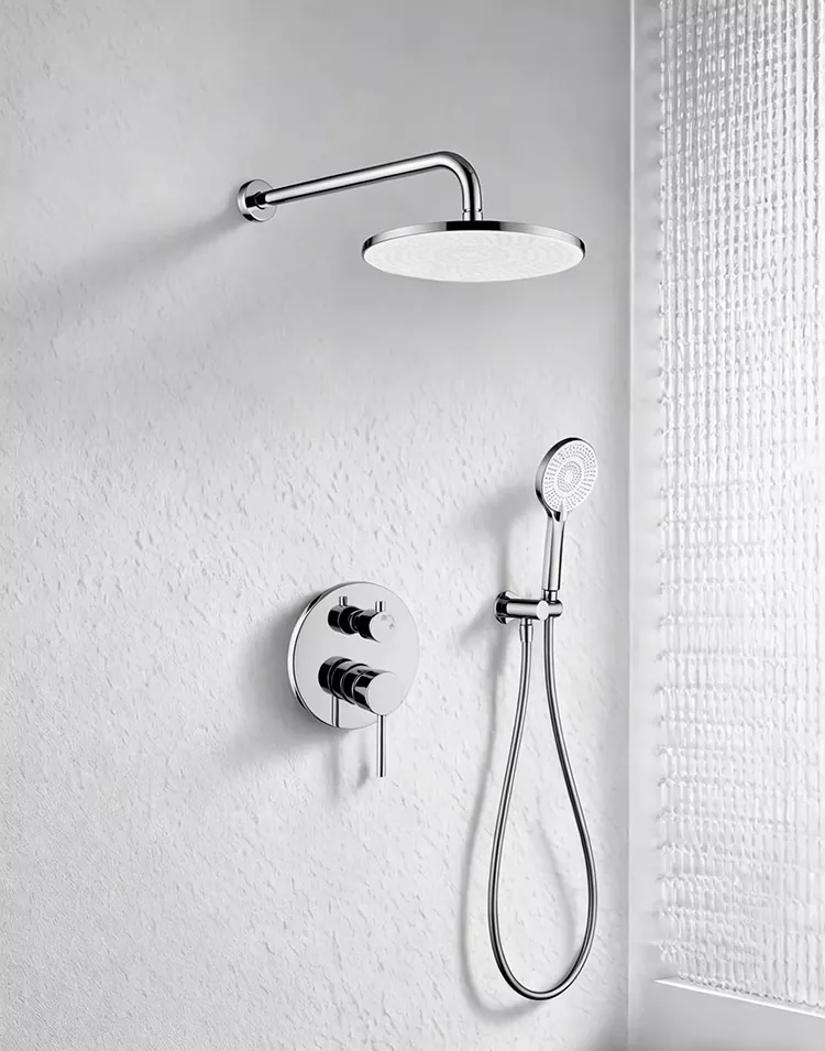 In-wall dual-control knob round overhead shower head